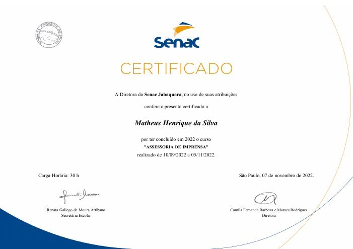 Certificado Senac