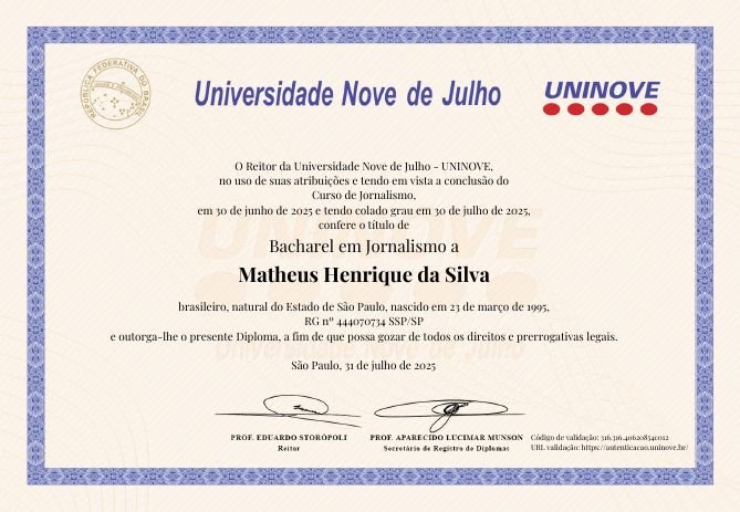 Diploma de Jornalismo